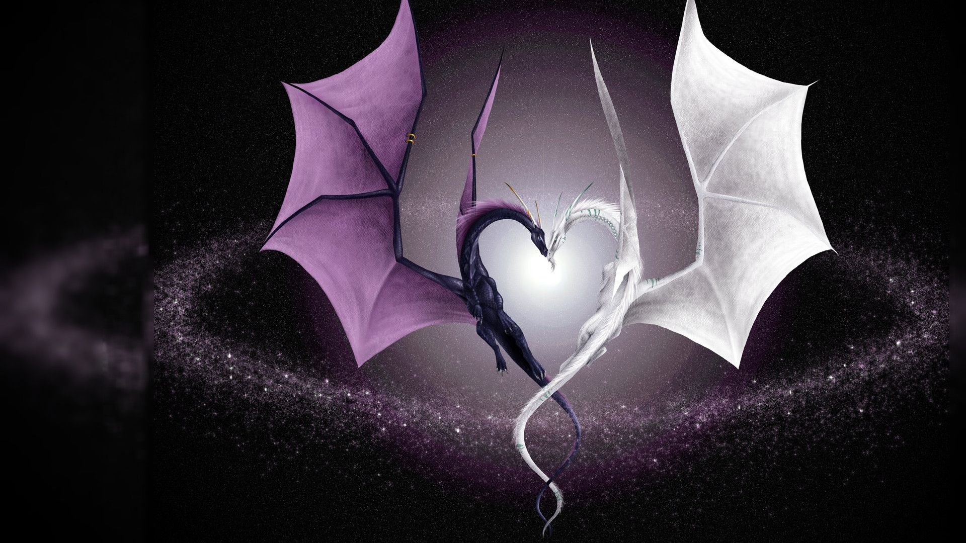 Dragon Love Couple Wallpaper Backgrounds - Wolf Wallpaper In Love - HD Wallpaper 
