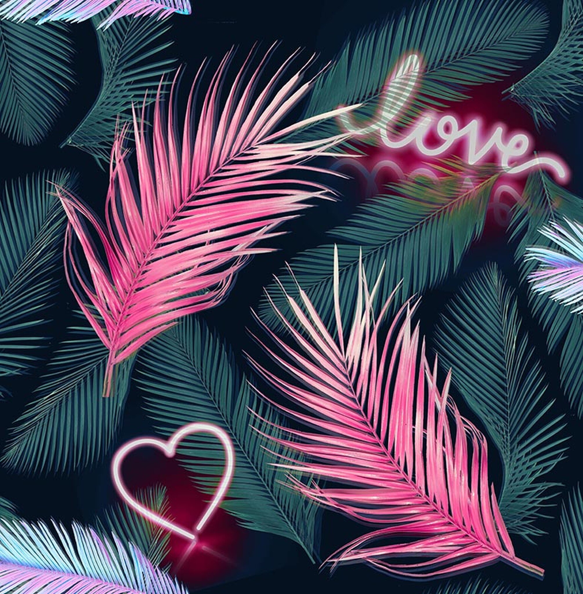 Neon Love Wallpaper - Tropical Pink And Green - HD Wallpaper 