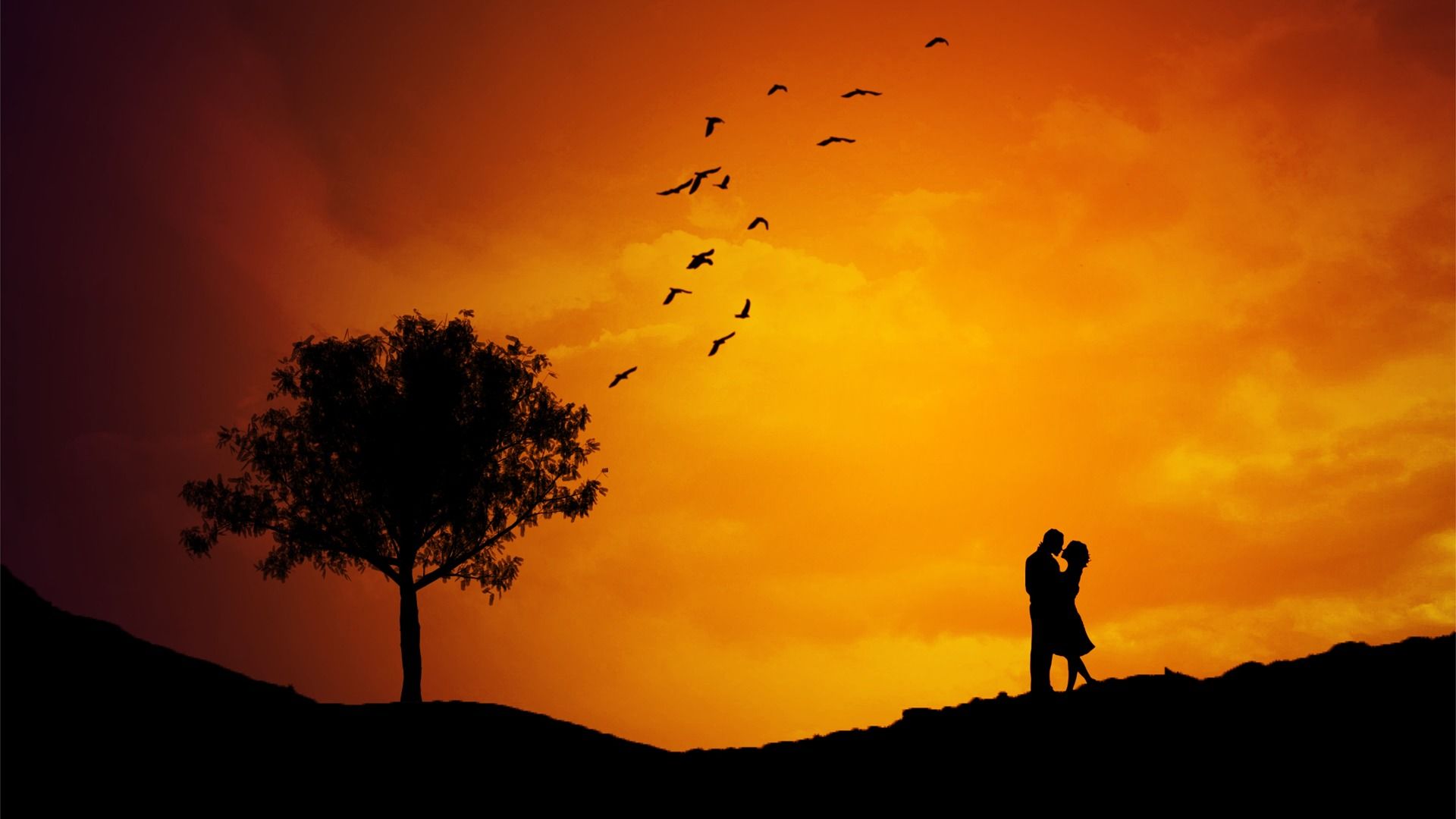 Sunset Couple Love Wallpaper - Couple Shadow Wallpaper Hd - HD Wallpaper 