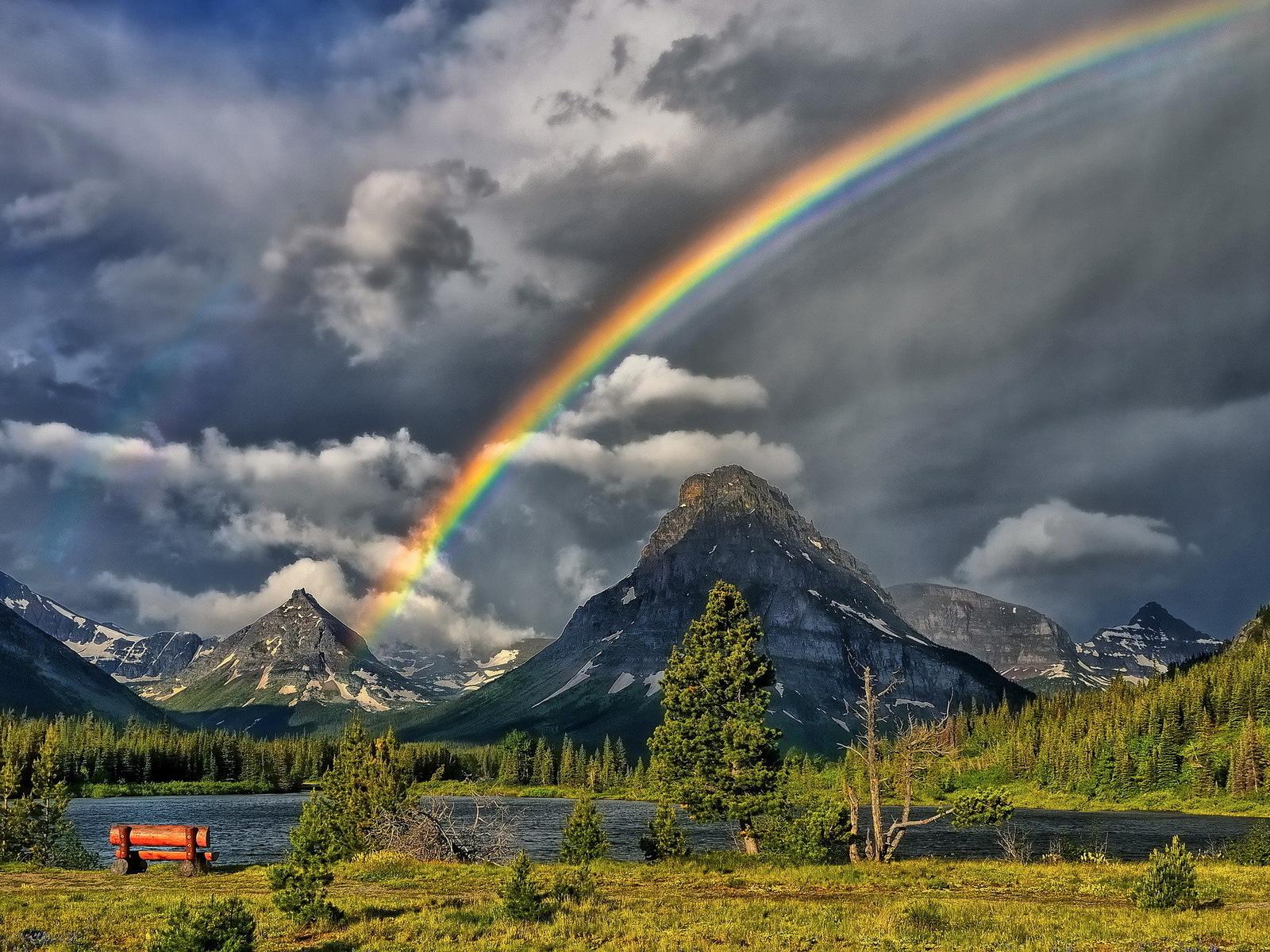 Mountain River And Rainbow - HD Wallpaper 