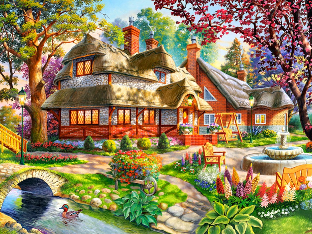 Nature Wallpaper - Diamond Painting Farm Design - HD Wallpaper 