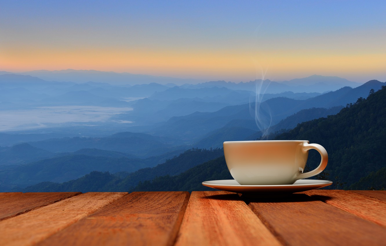 Photo Wallpaper Dawn, Coffee, Morning, Cup, Hot, Coffee - Tea Coffee And Laptop - HD Wallpaper 