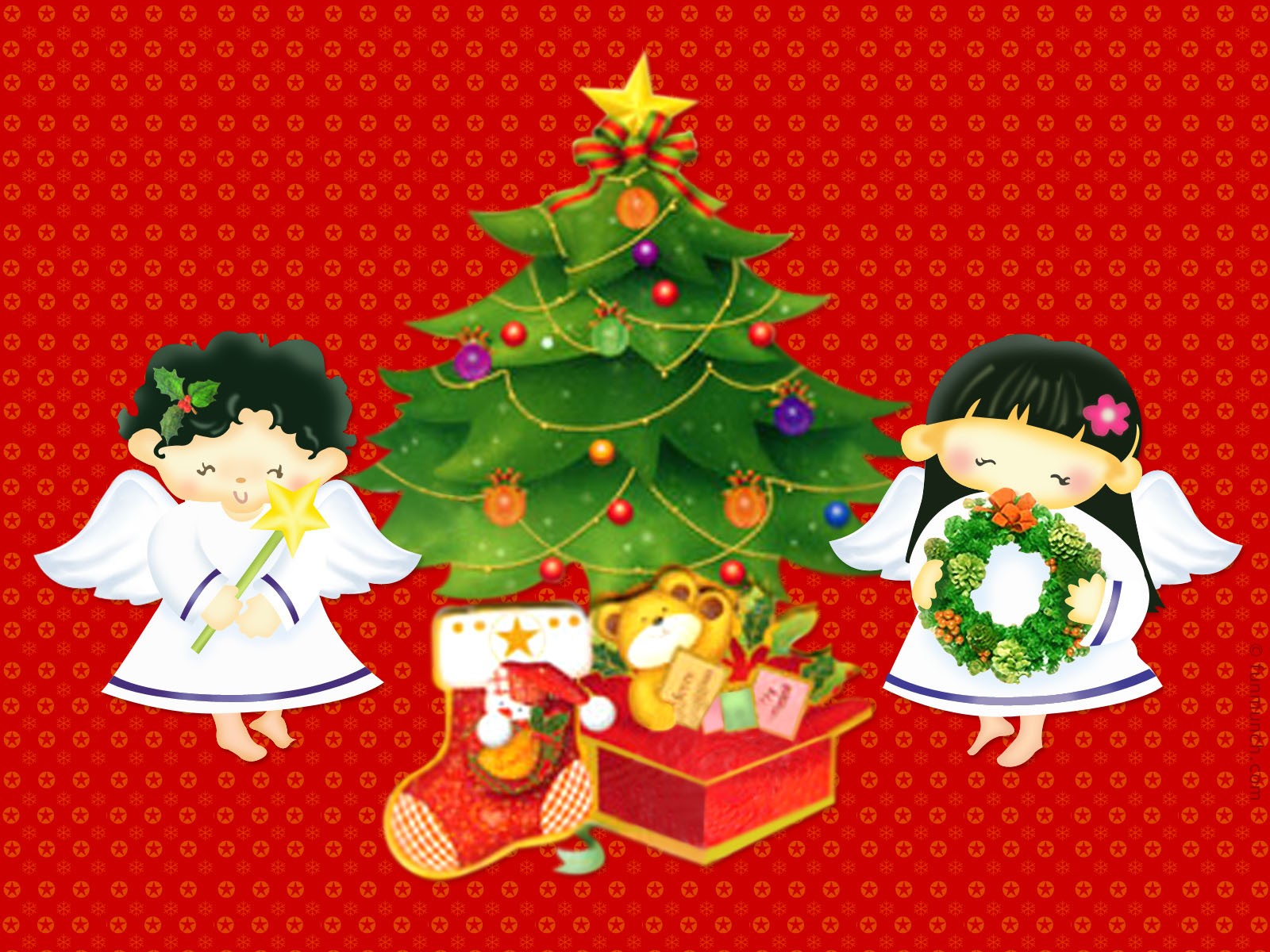 Angels And Christmas Tree Wallpaper - Christmas Wallpaper Backgrounds - HD Wallpaper 