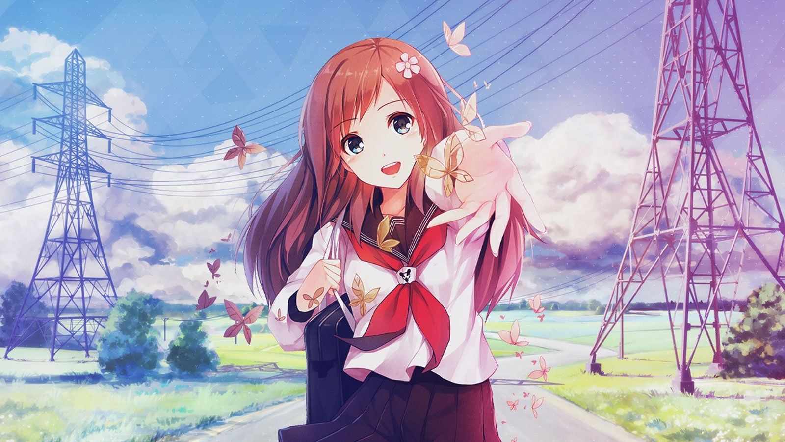 Original Anime Girl Smile Cute School Uniform Summer - Anime Girl Reaching Out Hand - HD Wallpaper 