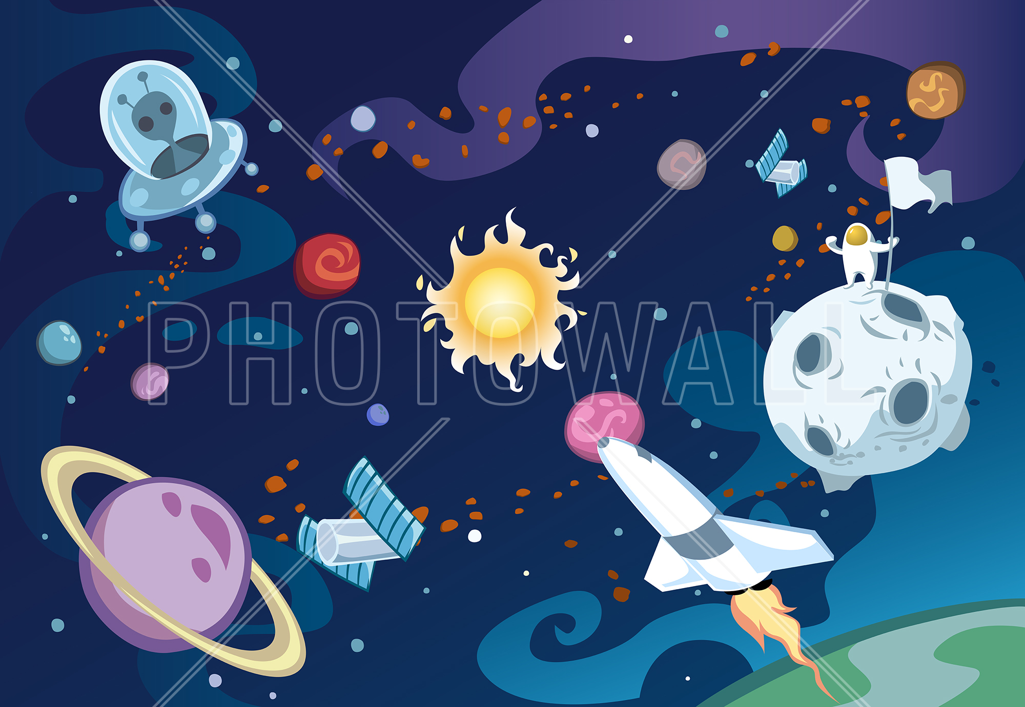 Cartoon Galaxy - Wallpaper - Nursery - Galaxy Space Wallpaper Cartoon - HD Wallpaper 