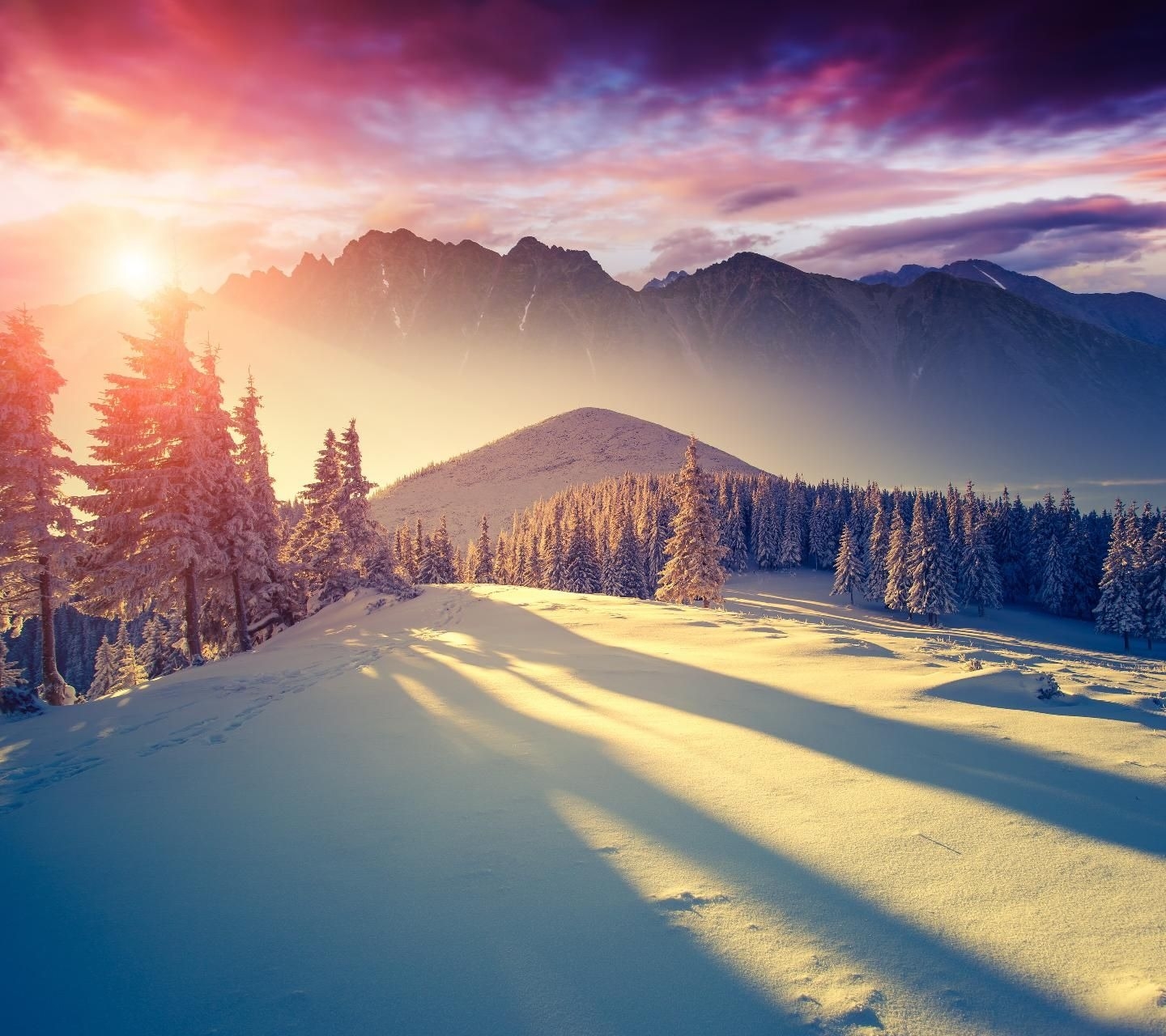 Download Winter Sun Wallpaper By S - Beautiful Sunset Mountains - HD Wallpaper 