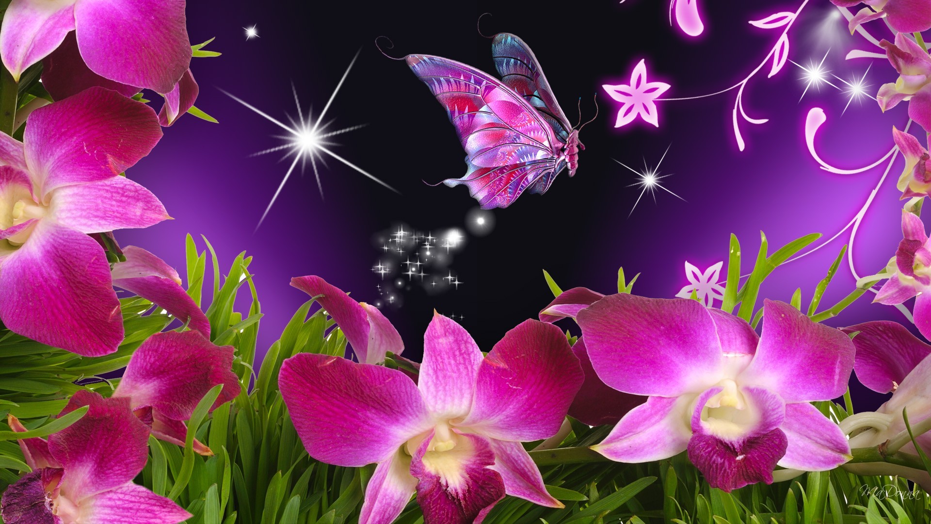 Flowers For > Beautiful Flowers And Butterflies Wallpapers - 3d Butterfly With Flower - HD Wallpaper 