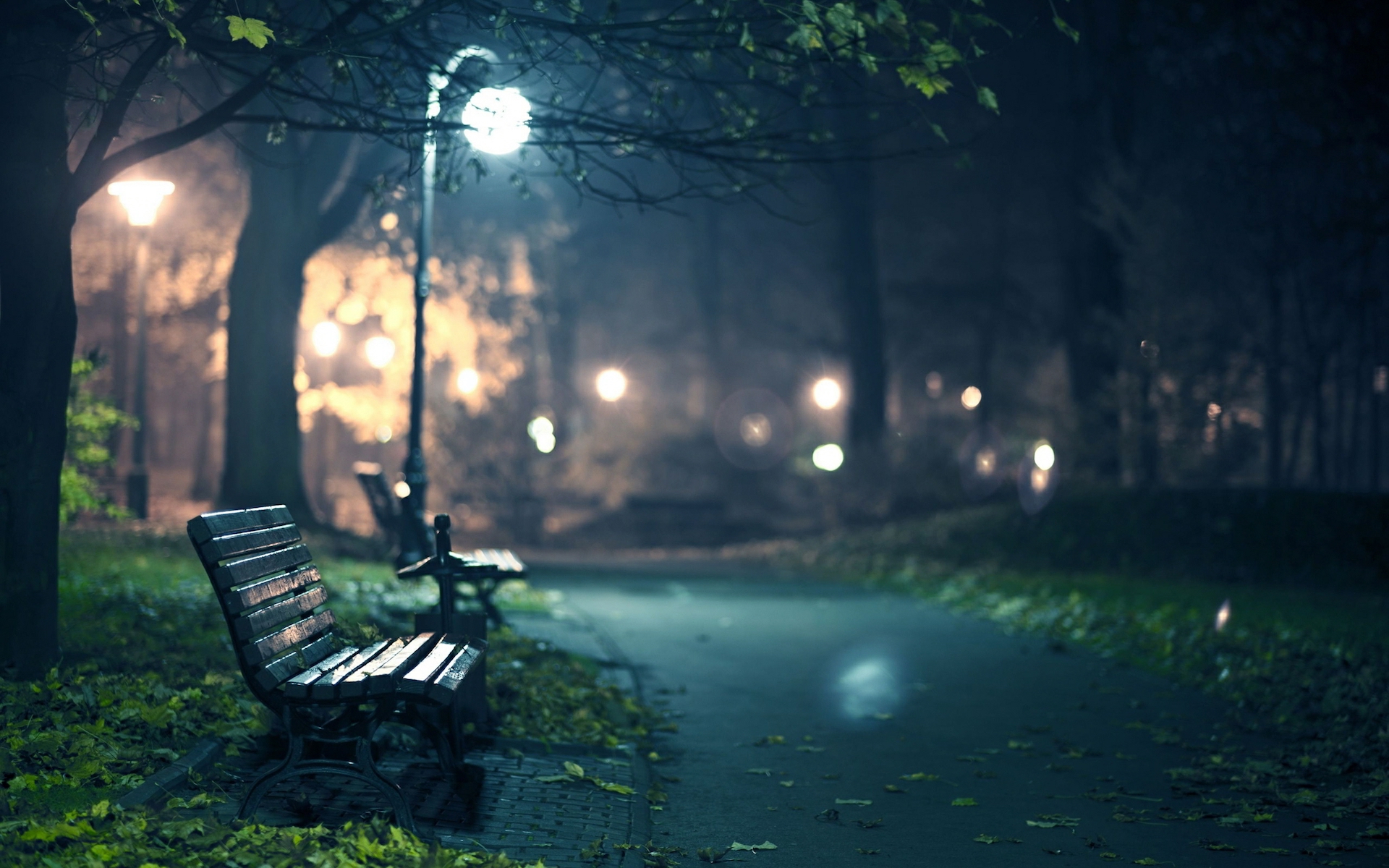 Park Bench At Night - HD Wallpaper 