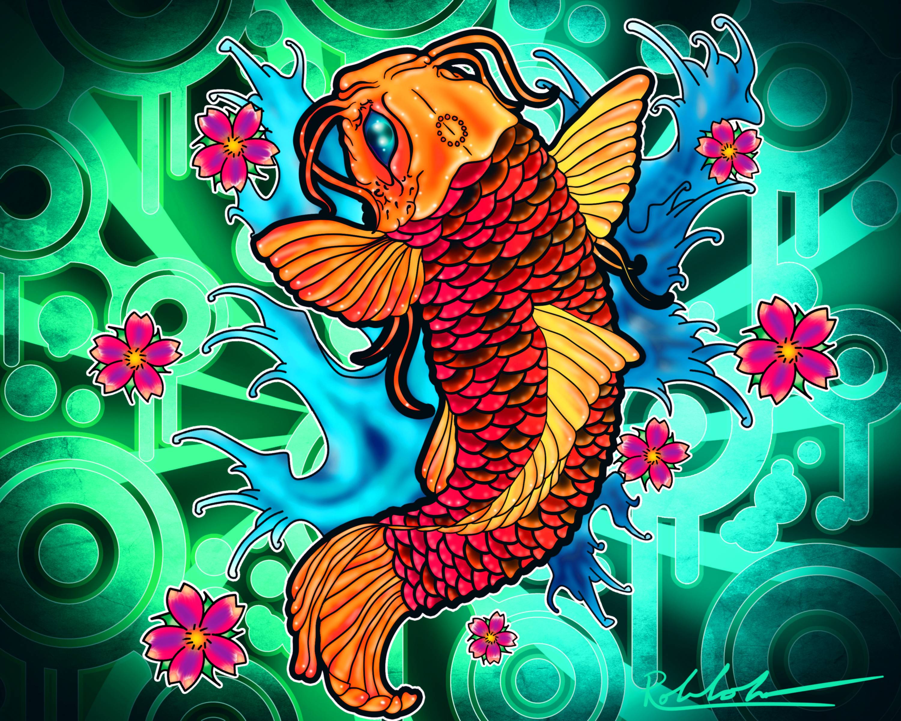 Koi Fish Wallpapers - Koi Fish Drawing Background - HD Wallpaper 
