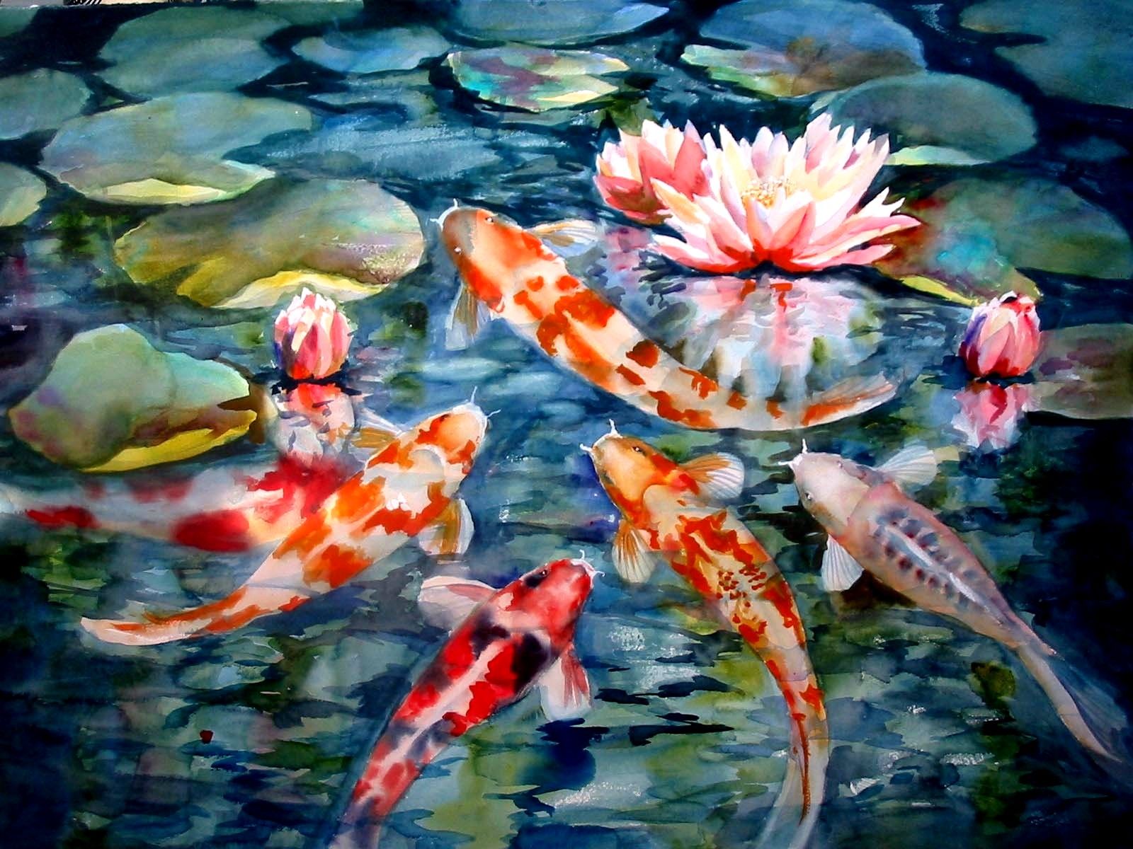 Koi Fish Wallpaper High Resolution Hd Desktop Wallpaper, - Beautiful Koi Fish Painting - HD Wallpaper 