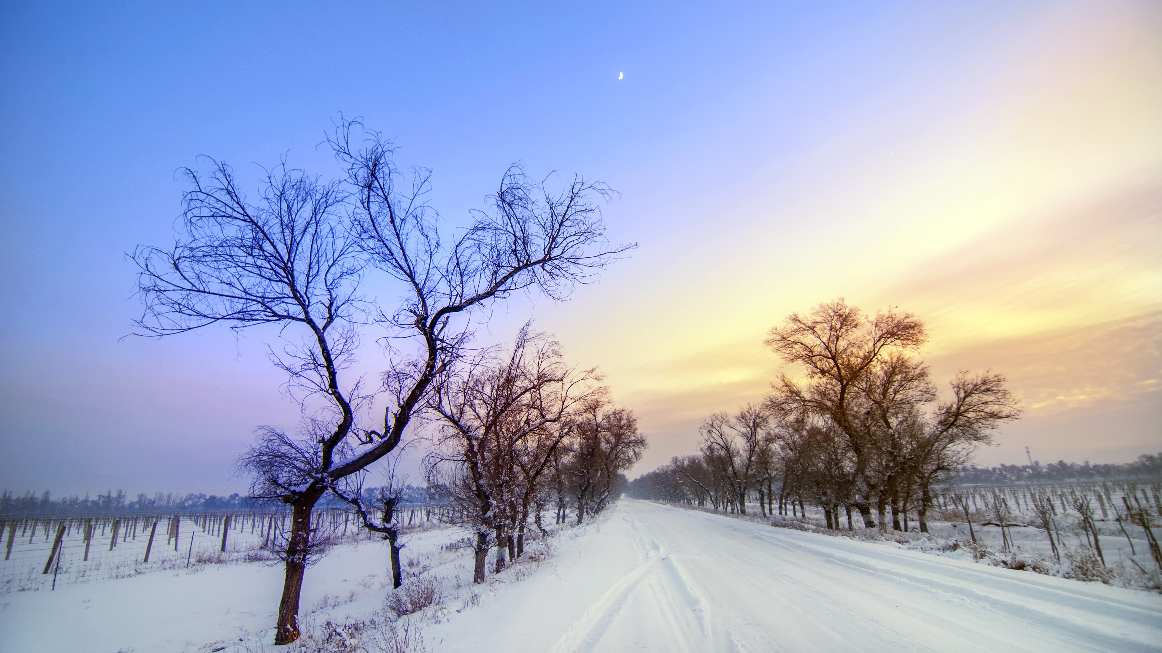 Winter Snow Road Sunset Scenery Wallpaper - Nature - HD Wallpaper 