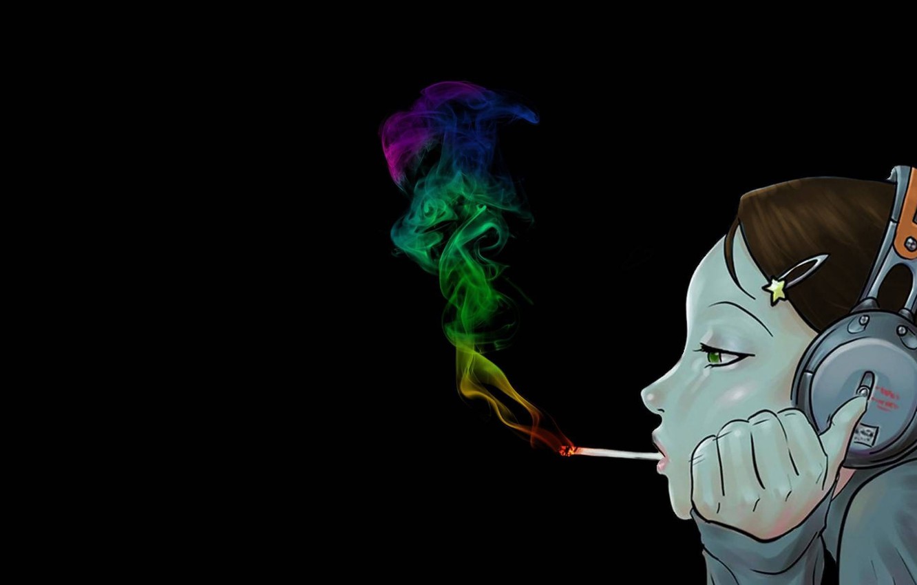 Photo Wallpaper Music, Girl, Art, Smoking, Headphones - Weed Smoke Background - HD Wallpaper 