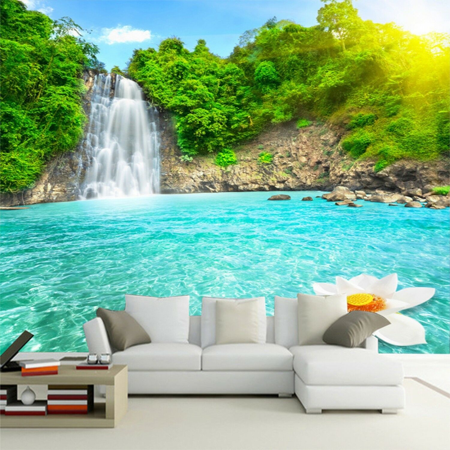 Waterfall Wallpaper For Living Room - HD Wallpaper 
