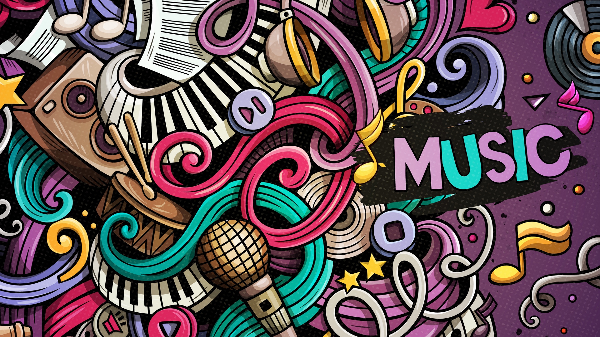 Wallpaper Music, Doodles, Colorful, Musical Instruments, - Doodle Wallpaper  Hd Iphone - 1366x768 Wallpaper 