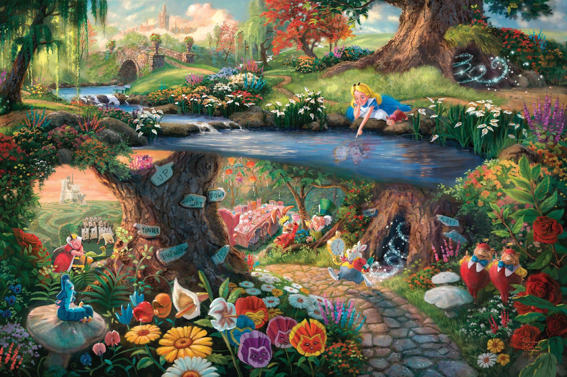 Desktop Alice In Wonderland Hd Backgrounds With Cartoon - Thomas Kinkade Disney Alice In Wonderland - HD Wallpaper 