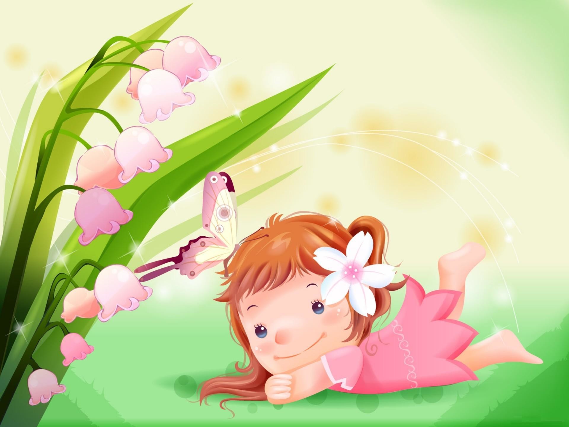 Cute Cartoon Girl With Flower Hd Wallpaper Desktop - Cute Cartoon - HD Wallpaper 