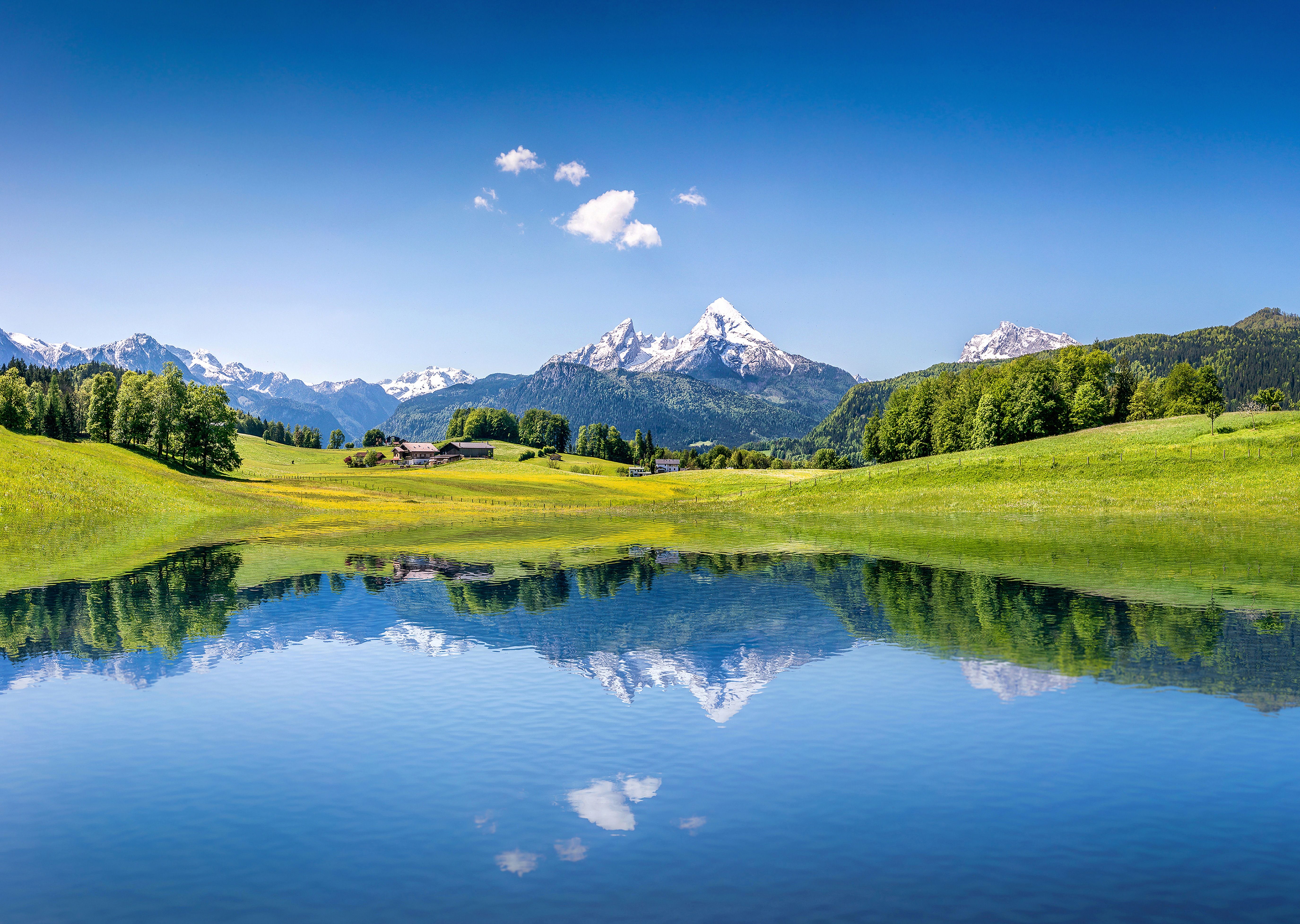 Wallpaper Summer Mountains, Lake, Alps, 4k, Nature, - Summer Mountains Wallpaper Hd - HD Wallpaper 