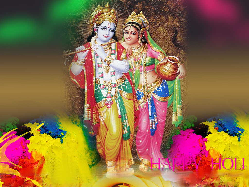 Lord Radha Krishna Awesome Holi Wallpaper In Hd - Happy Holi Radha Krishna - HD Wallpaper 