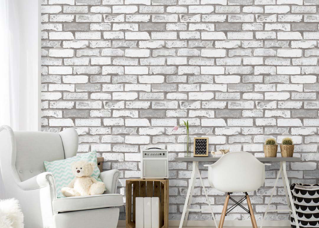 Grey And White Brick Wallpaper - Brick Wallpaper Design For Living Room - HD Wallpaper 