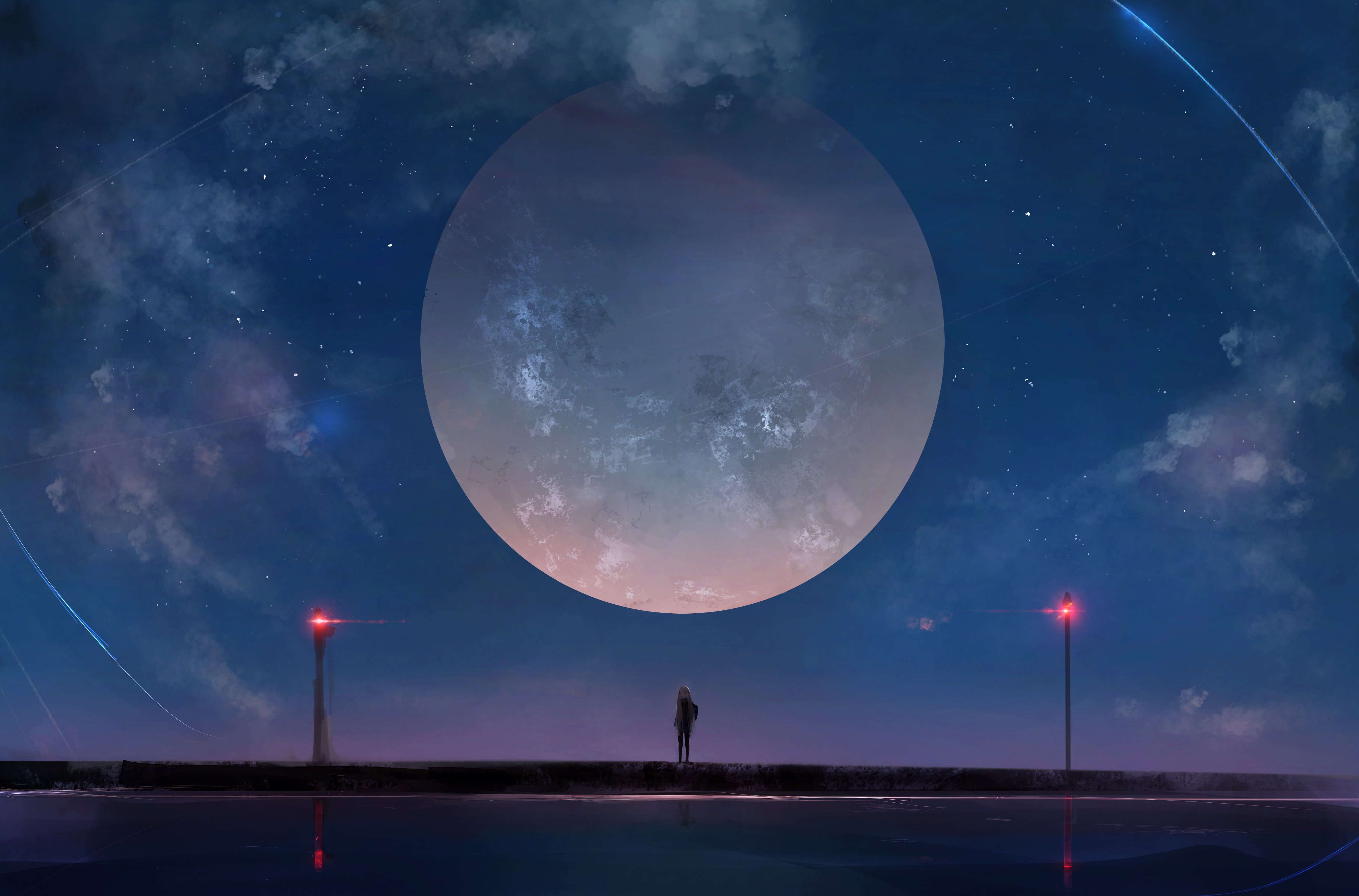 Full Moon Wallpaper - Night Sky Anime Moon - HD Wallpaper 