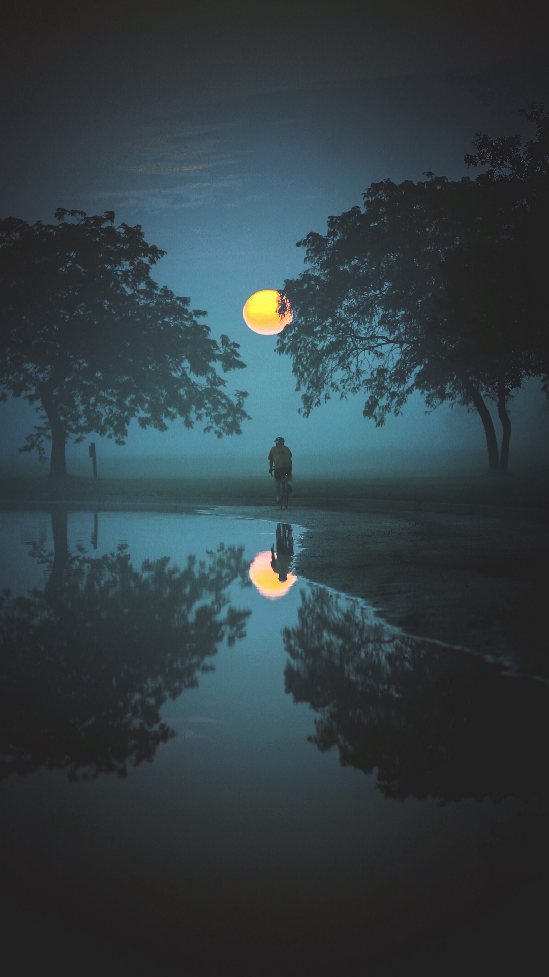 Cyclist Fog Moon Wallpaper - Good Night Image Best Friend - HD Wallpaper 