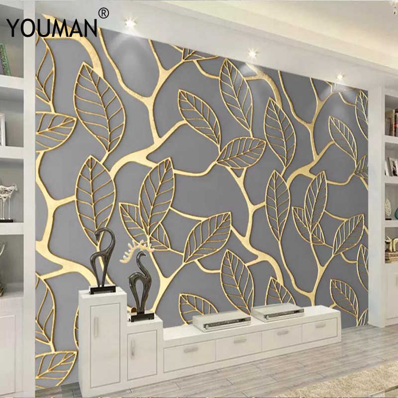 3d Hd Modern Custom Photo Wallpaper Abstract Home Background - Golden Tree Leaves - HD Wallpaper 
