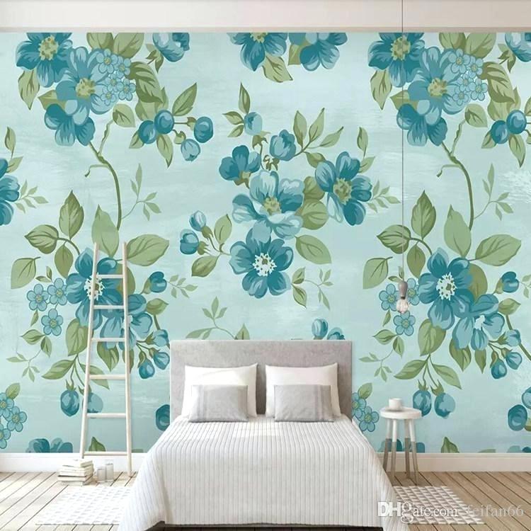 Flower Wallpaper Background Wall Simple Modern Covering - Blue Modern Wallpaper For Bedroom - HD Wallpaper 