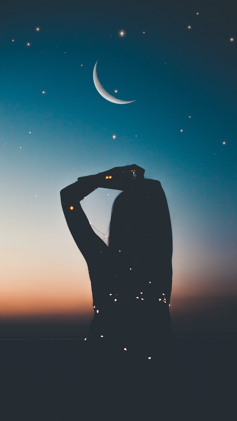 Wallpaper Silhouette, Starry Sky, Stars, Moon, Night - Night Sky Stars Moon - HD Wallpaper 