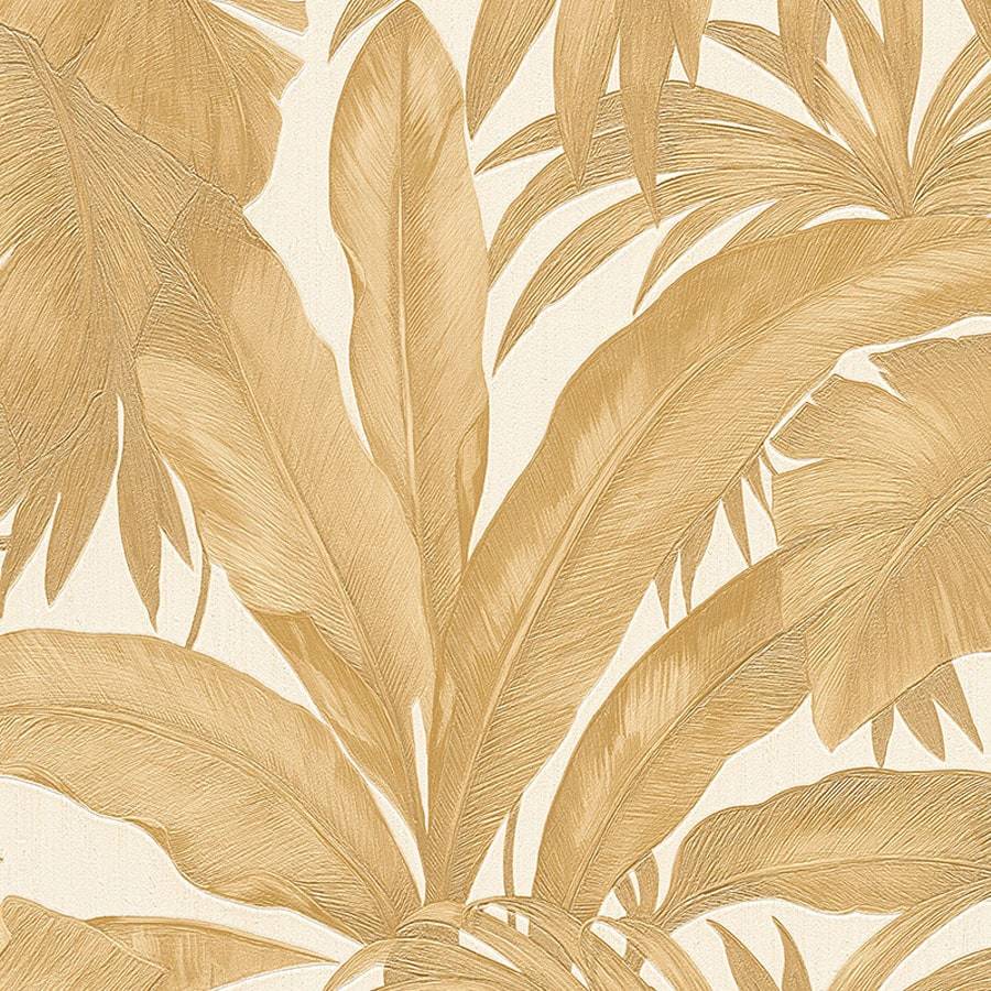 White And Gold Wallpaper - Versace Giungla Palm Leaves - HD Wallpaper 