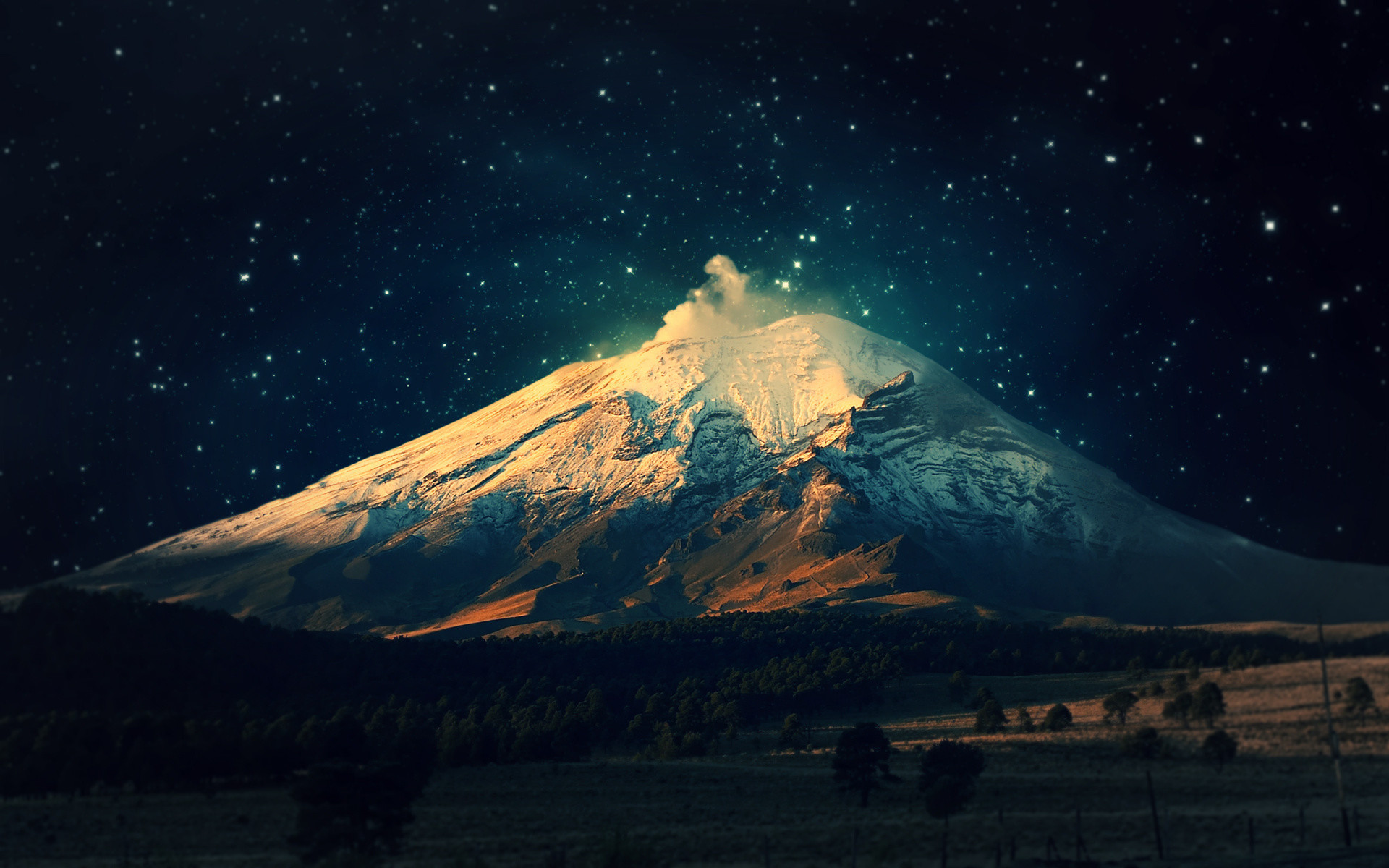 Night Mountain Desktop Wallpapers For Desktop Wallpaper - Night Time Snowy Mountain - HD Wallpaper 