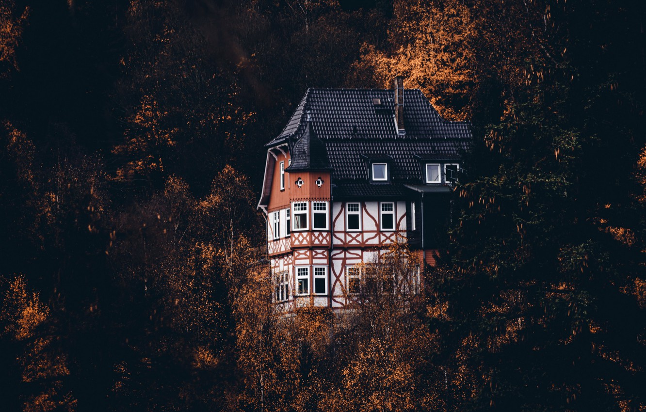 Photo Wallpaper Autumn, Nature, House - House - HD Wallpaper 