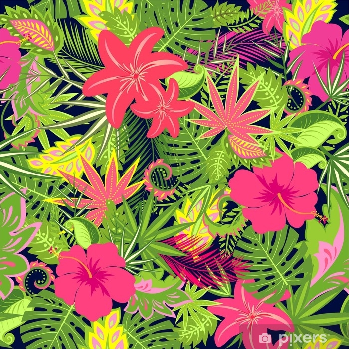 Tropical Leaves And Flowers - HD Wallpaper 