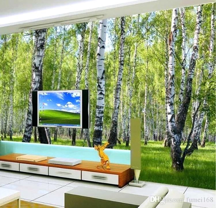 Birch Wall Mural Diy Painted Tree Forest Nature Landscape - Forest Wallpaper For House - HD Wallpaper 