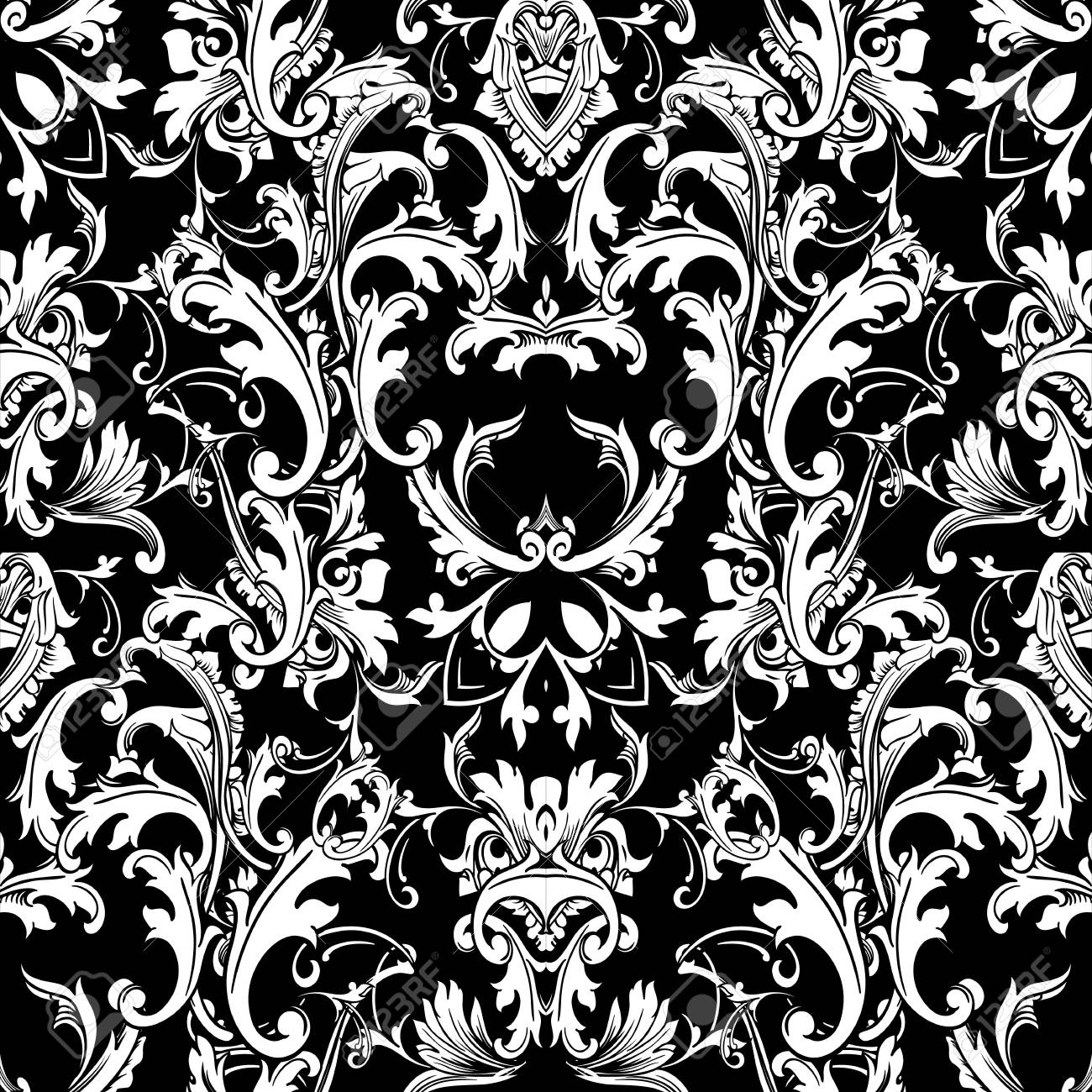 Black And White Baroque Pattern - HD Wallpaper 