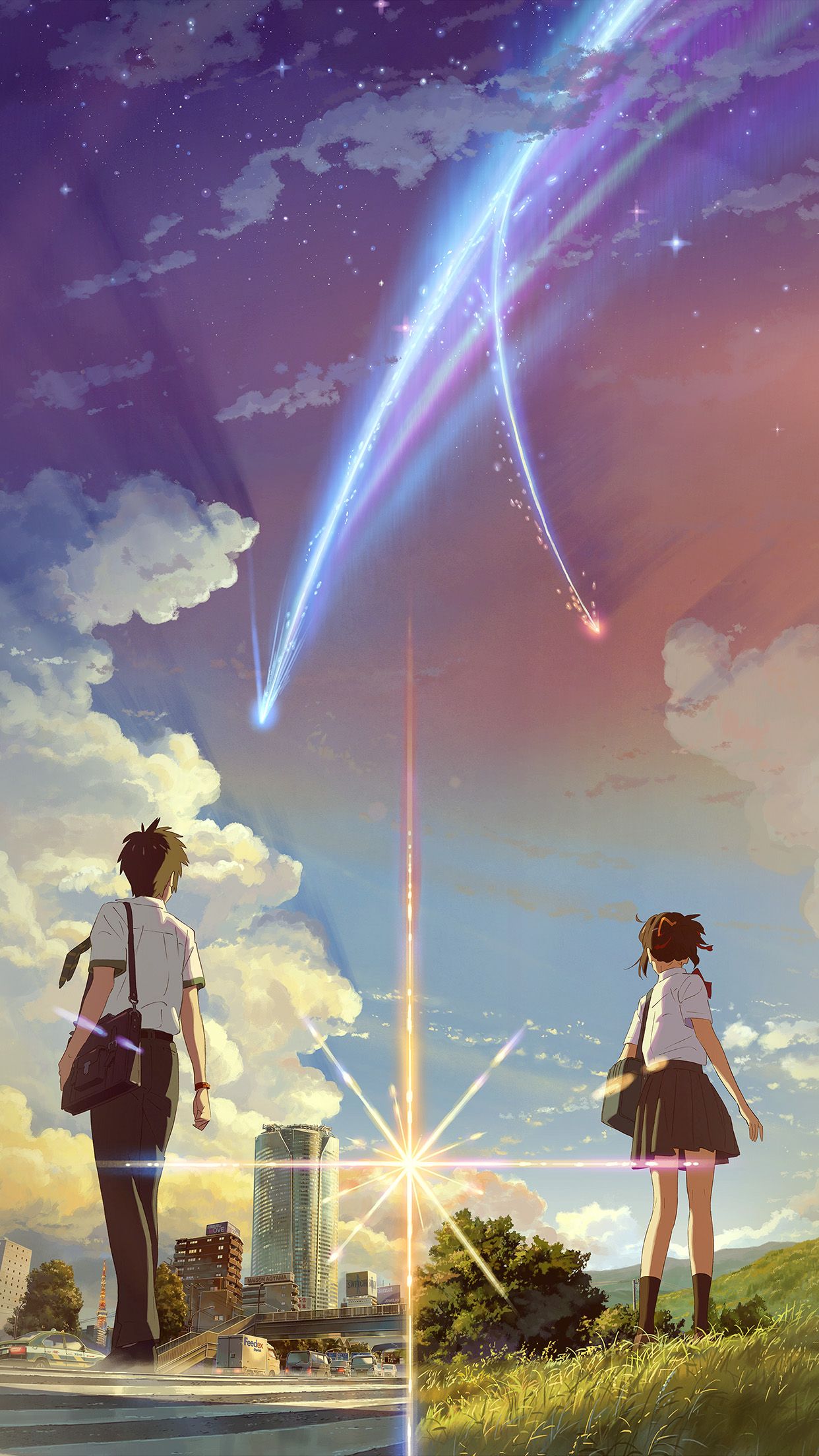 Boy And Girl Anime Art Spring Cute Flare Android Wallpaper - Your Name Wallpaper Smartphone - HD Wallpaper 