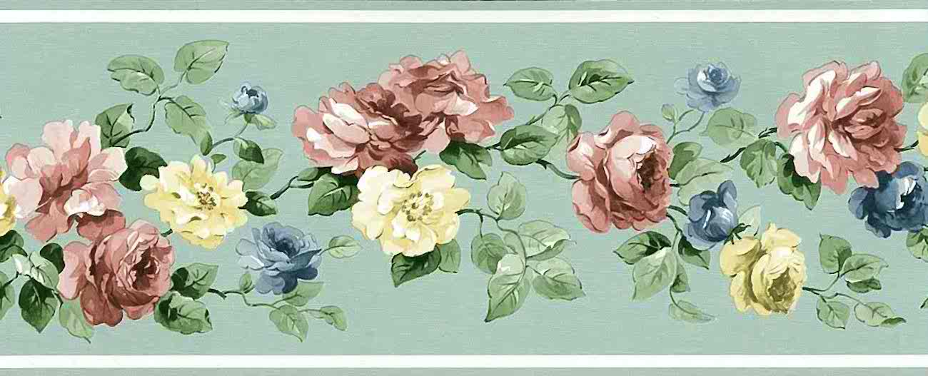 Mint Green Vintage Wallpaper Border, Roses, Floral, - Vintage Flower Wallpaper  Border - 1300x527 Wallpaper 