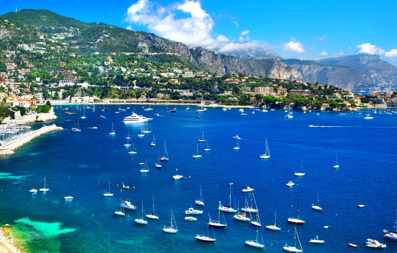 Photo Wallpaper Sea, Landscape, Mountains, Coast, France, - Port Of Nice - HD Wallpaper 