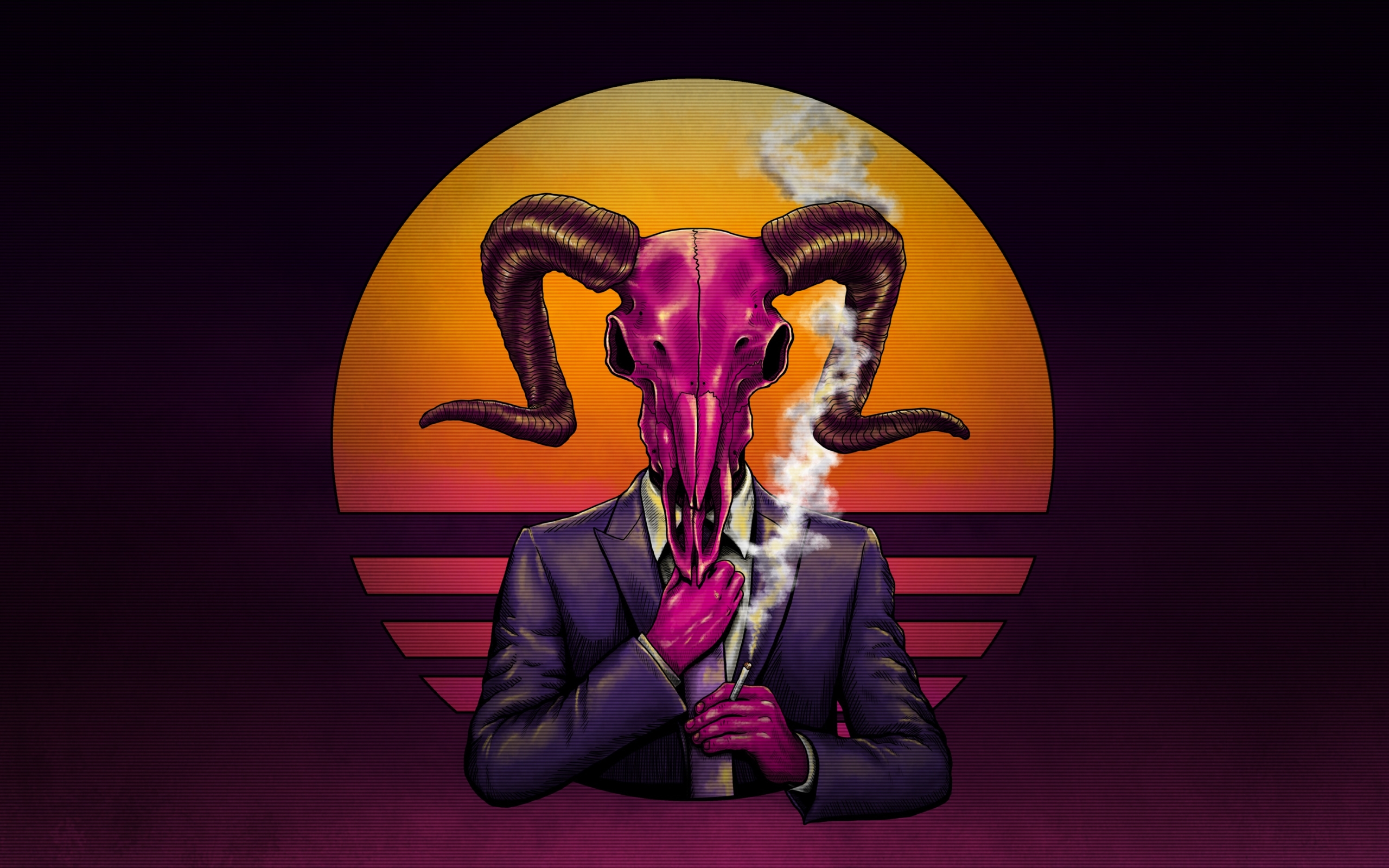 Wallpaper Of Art, Demon Horns, Retro Wave, Smoke Background - Retro Smoke - HD Wallpaper 