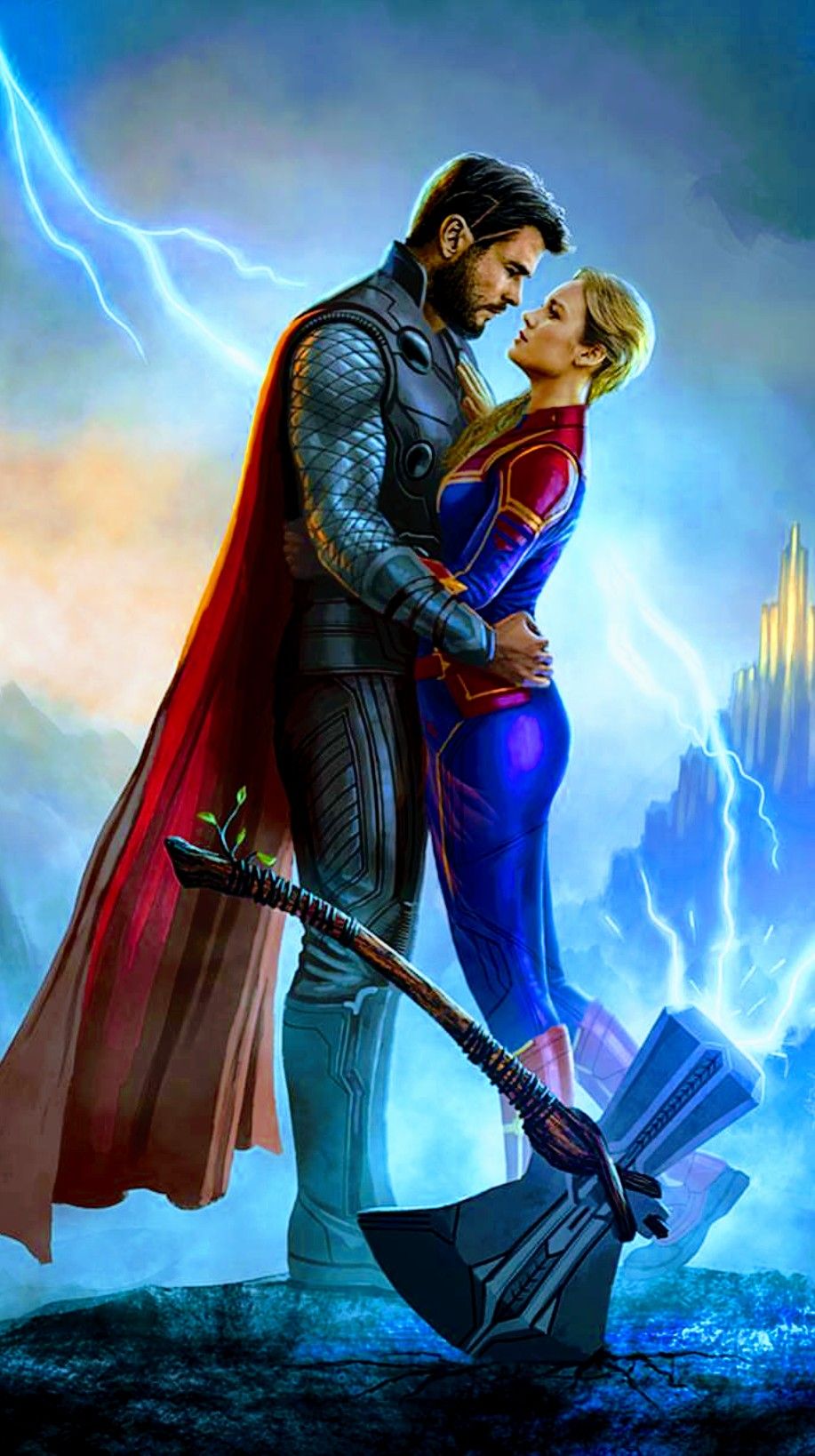 Marvel Avengers Wallpaper - Thor And Captain Marvel - HD Wallpaper 