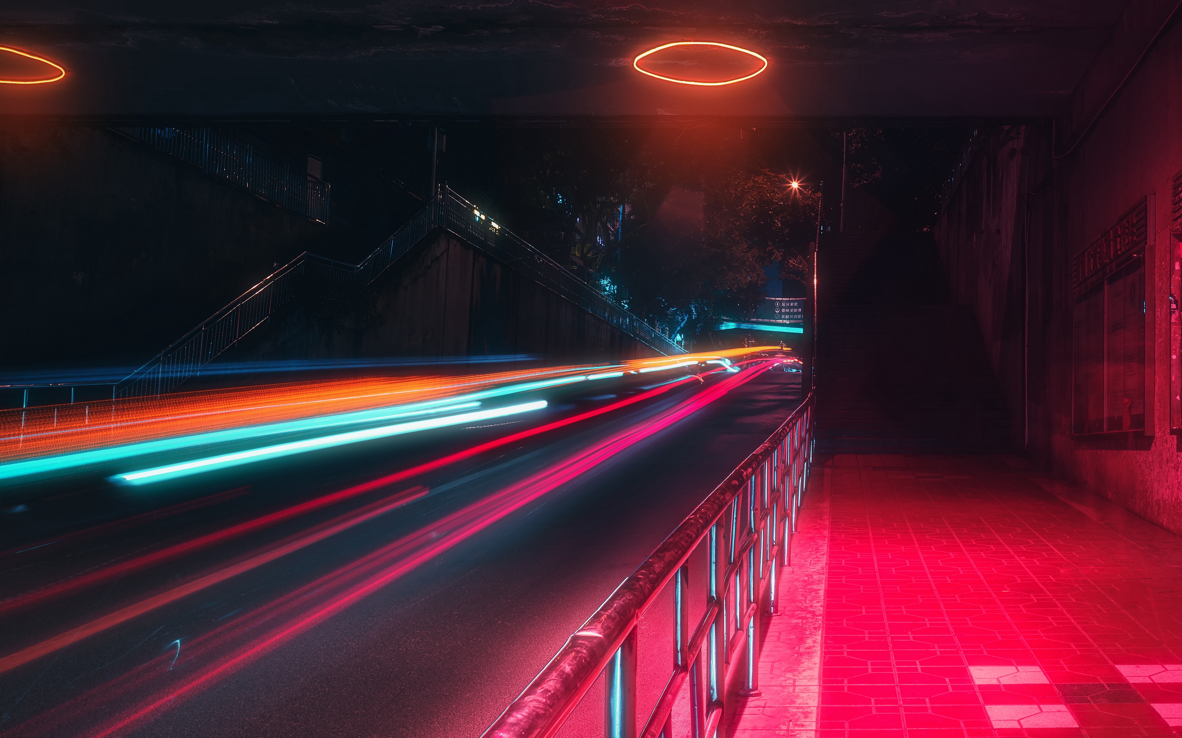 Wallpaper Street, Neon, Lights, Motion, Long Exposure, - Neon Lights Wallpaper 4k - HD Wallpaper 