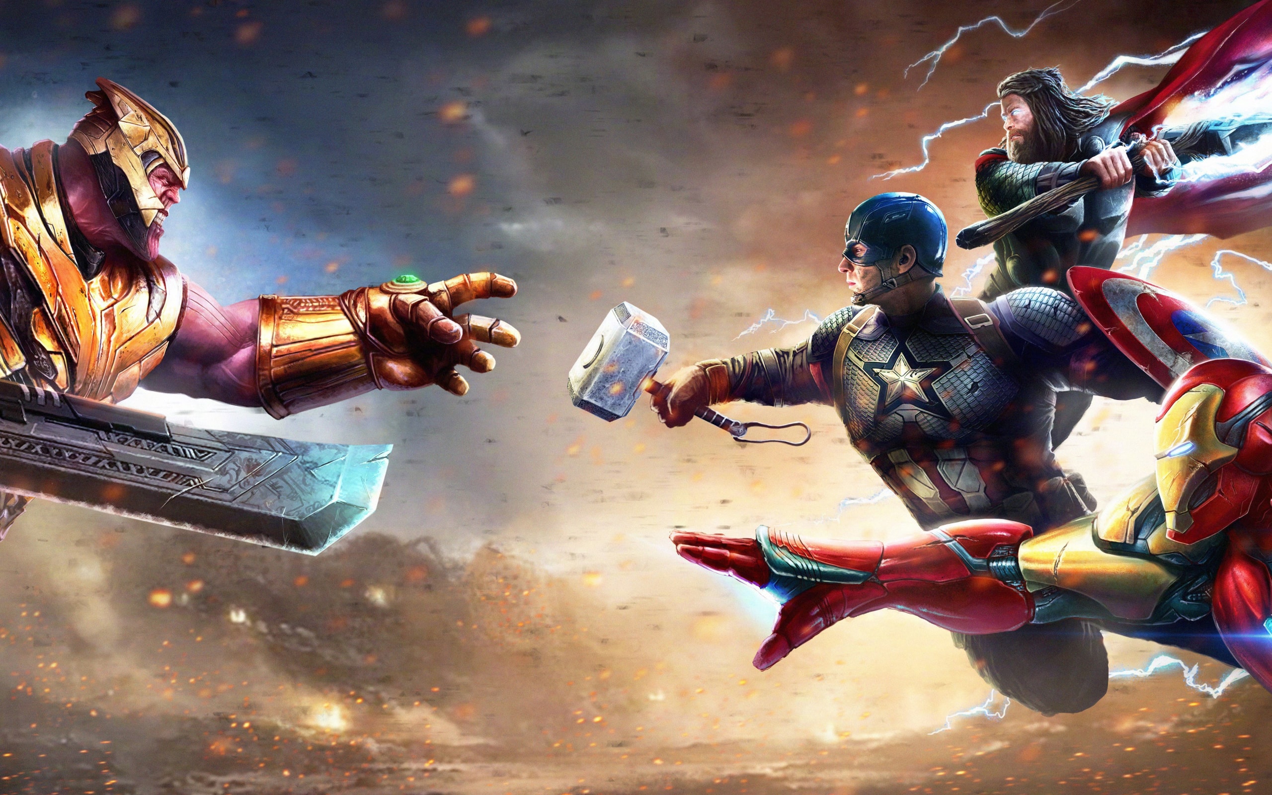 Wallpaper Of Captain America, Iron Man, Thanos, Thor - Iron Man Captain America Thor Vs Thanos - HD Wallpaper 
