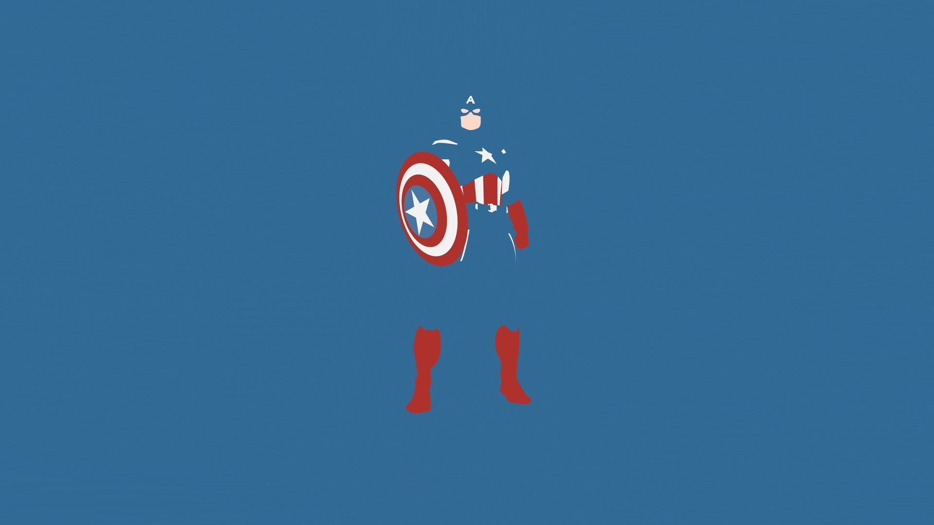 Minimalistic Comics Captain America Blue Background - Cartoon - HD Wallpaper 