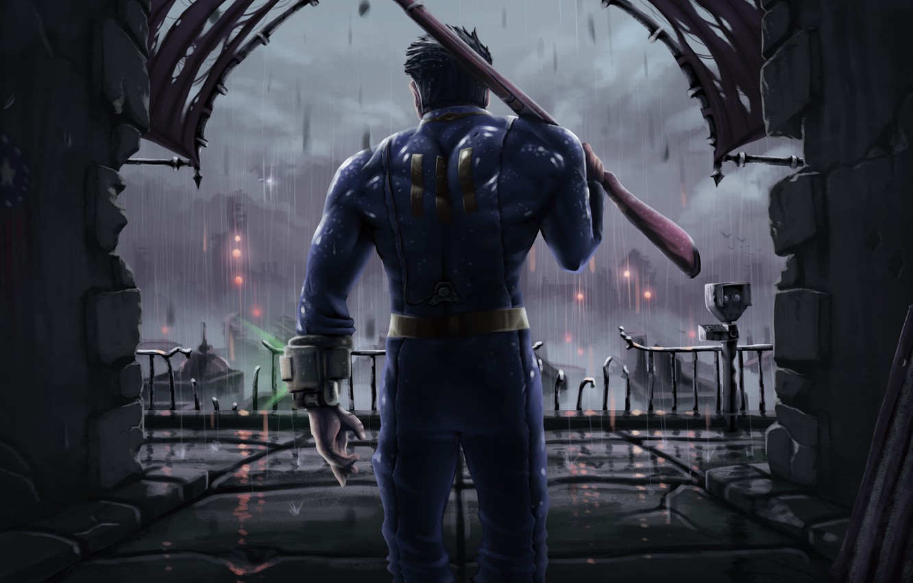 Photo Wallpaper The City, Rain, The Gun, Bethesda, - Fallout 4 Sole Survivor - HD Wallpaper 