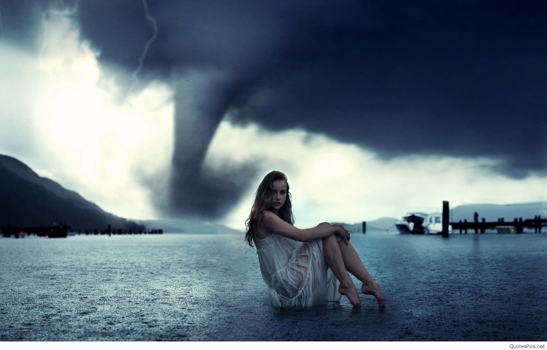 Woman Sitting Alone On A Bench Hd Desktop Wallpaper - Hd Tornado - HD Wallpaper 
