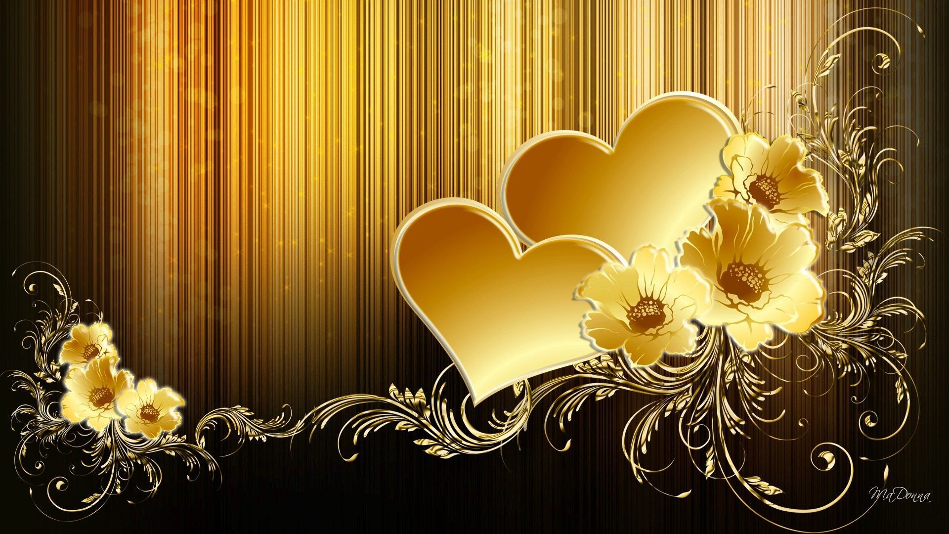 Black And Gold Wallpaper - Golden Heart Wallpaper Hd - HD Wallpaper 