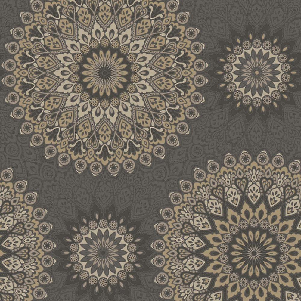 Glitter Medallion Abstract Aztec Motif Wallpaper Black - Wallpaper - HD Wallpaper 