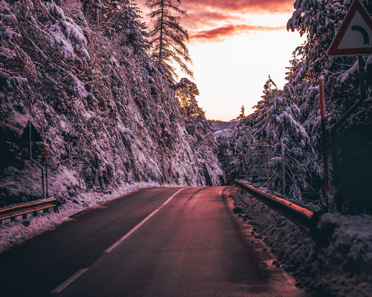 Wallpaper Road, Trees, Snow, Dusk, Nature - Street - HD Wallpaper 