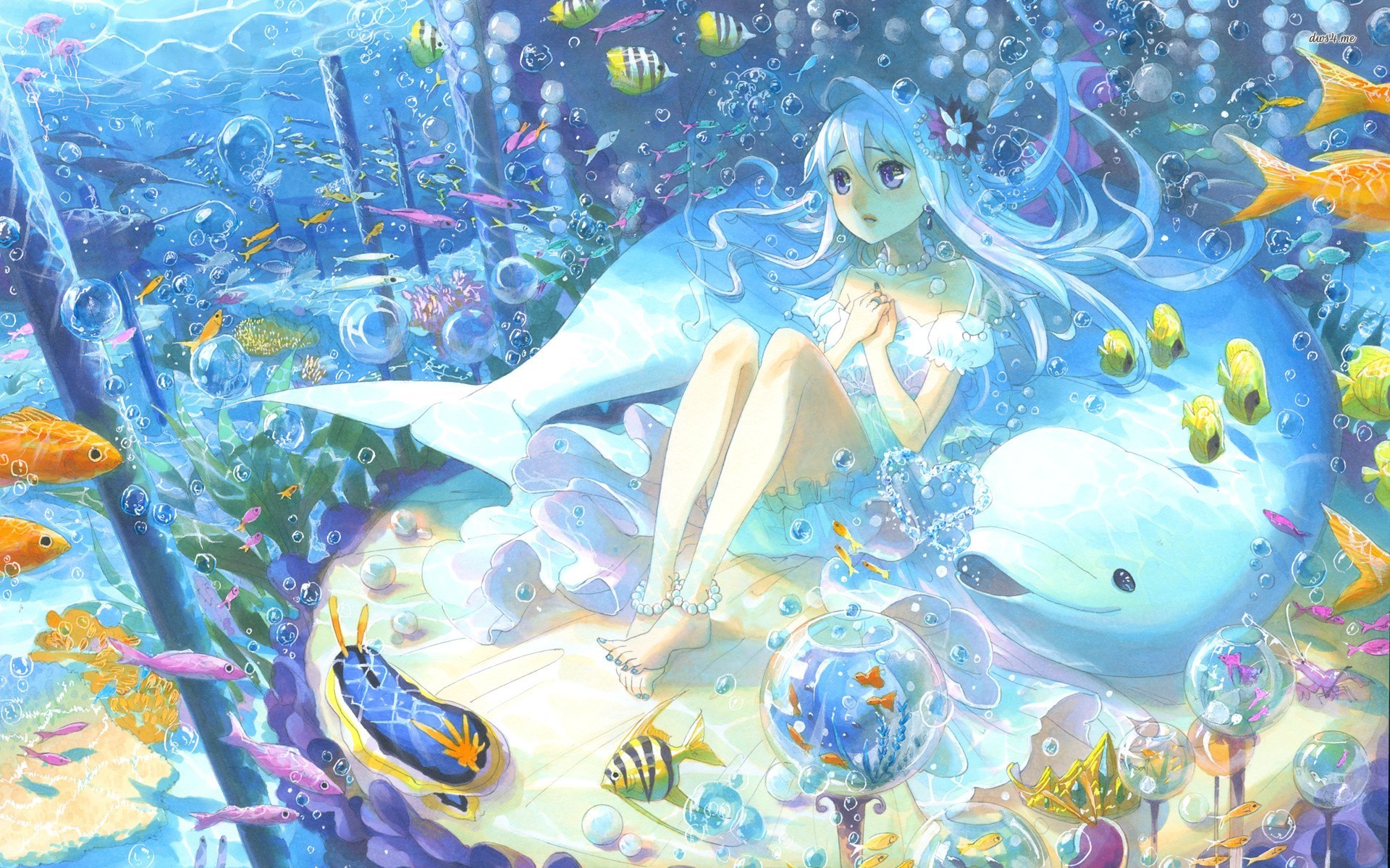 Anime Girl In The Ocean - HD Wallpaper 