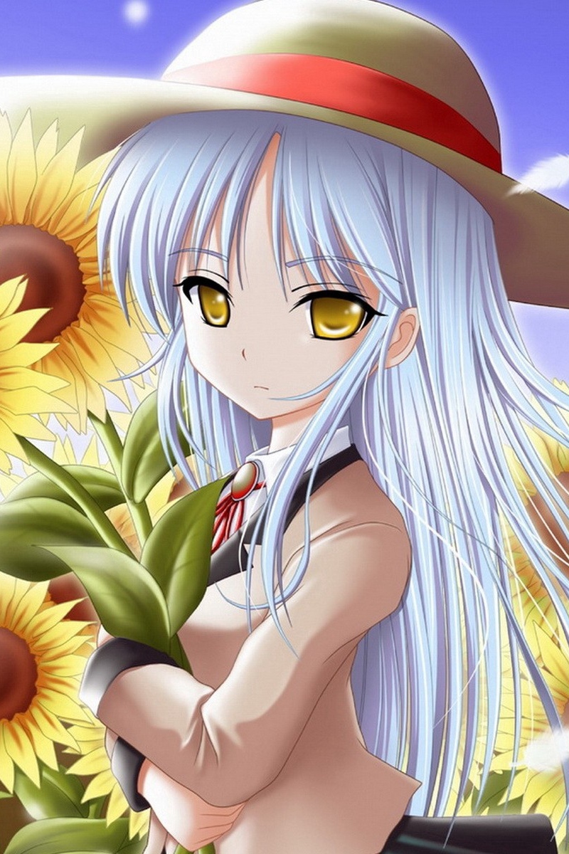 Wallpaper Girl, Sunflowers, Anime, Walking, Angel - Angel Beats Wallpaper Hd Android - HD Wallpaper 