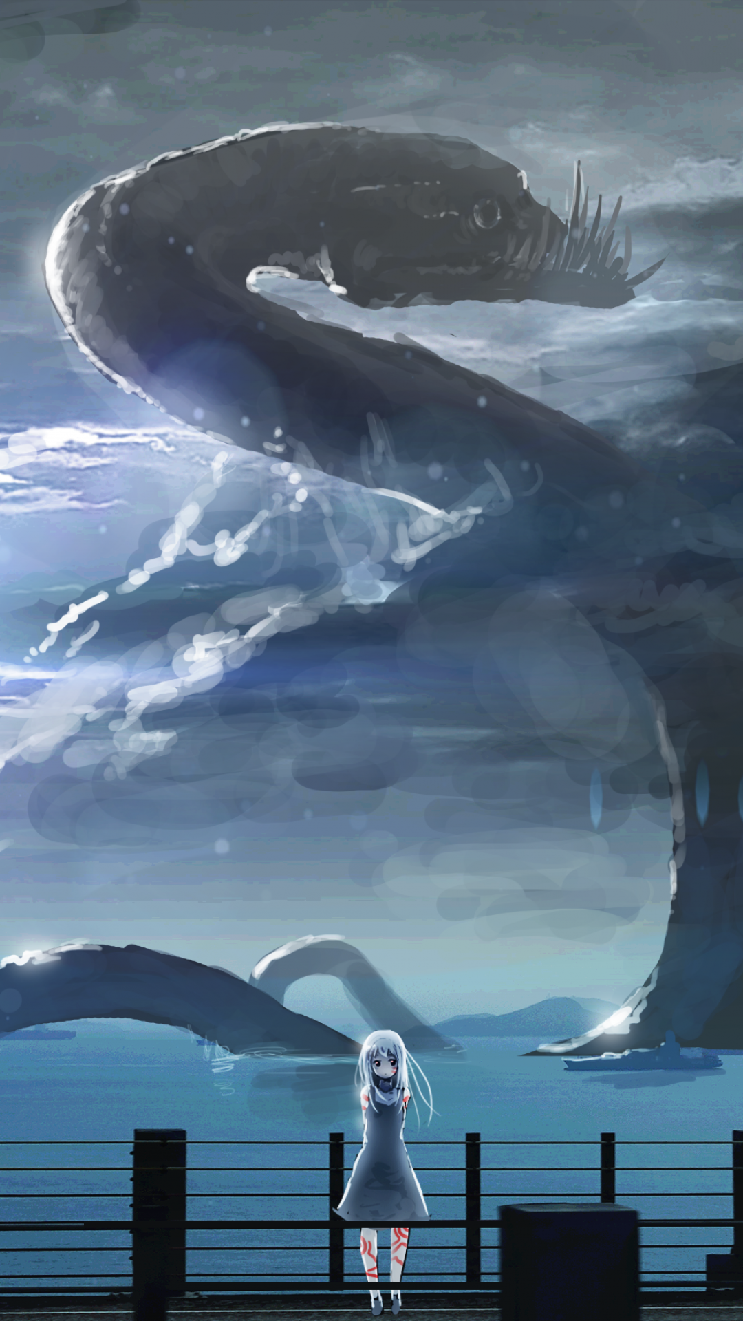 Anime Girl, Giant Snake, Painting - 1080x1920 Wallpaper Anime Girl, Giant Snake, Painting - 1080x1920 Wallpaper